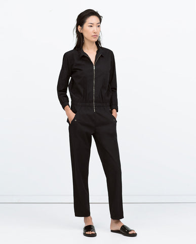 Zipped poplin jumpsuit